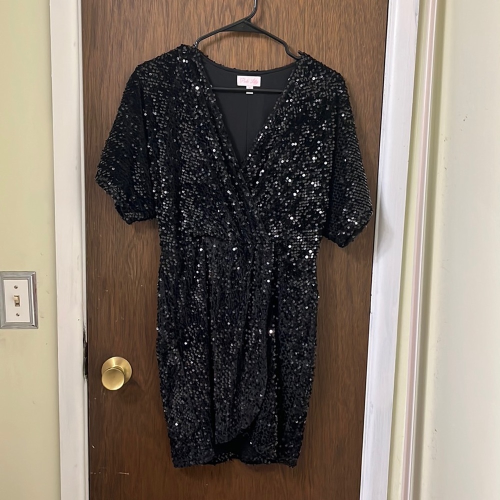 Pink Lily black sequined mini dress